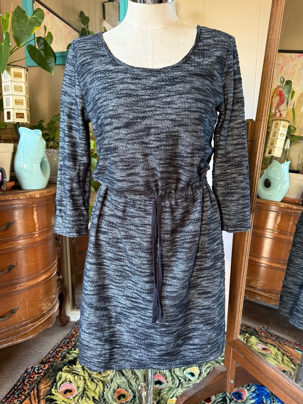 Ann Taylor LOFT Sweatshirt Dress, Heather Grey Long Sleeve Tie waist, Size M